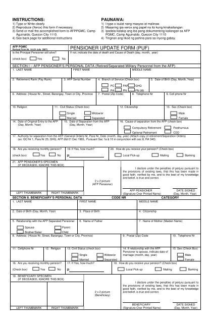 Pensioner’s Update Form (PUF) .